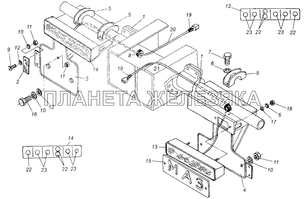 Установка задних фонарей МАЗ-64226